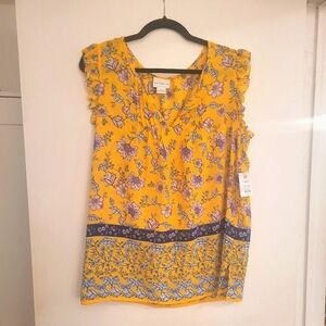 Liz Claiborne, Sleeveless Blouse, Yellow Floral Print, Size XL